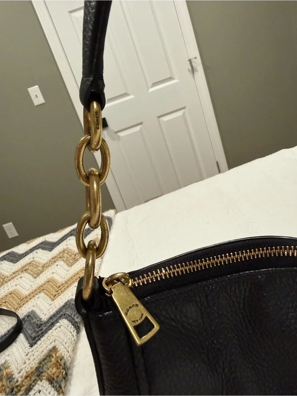 Coach Elle Hobo Black Pebbled Leather Shoulder Bag with Gold Hardware